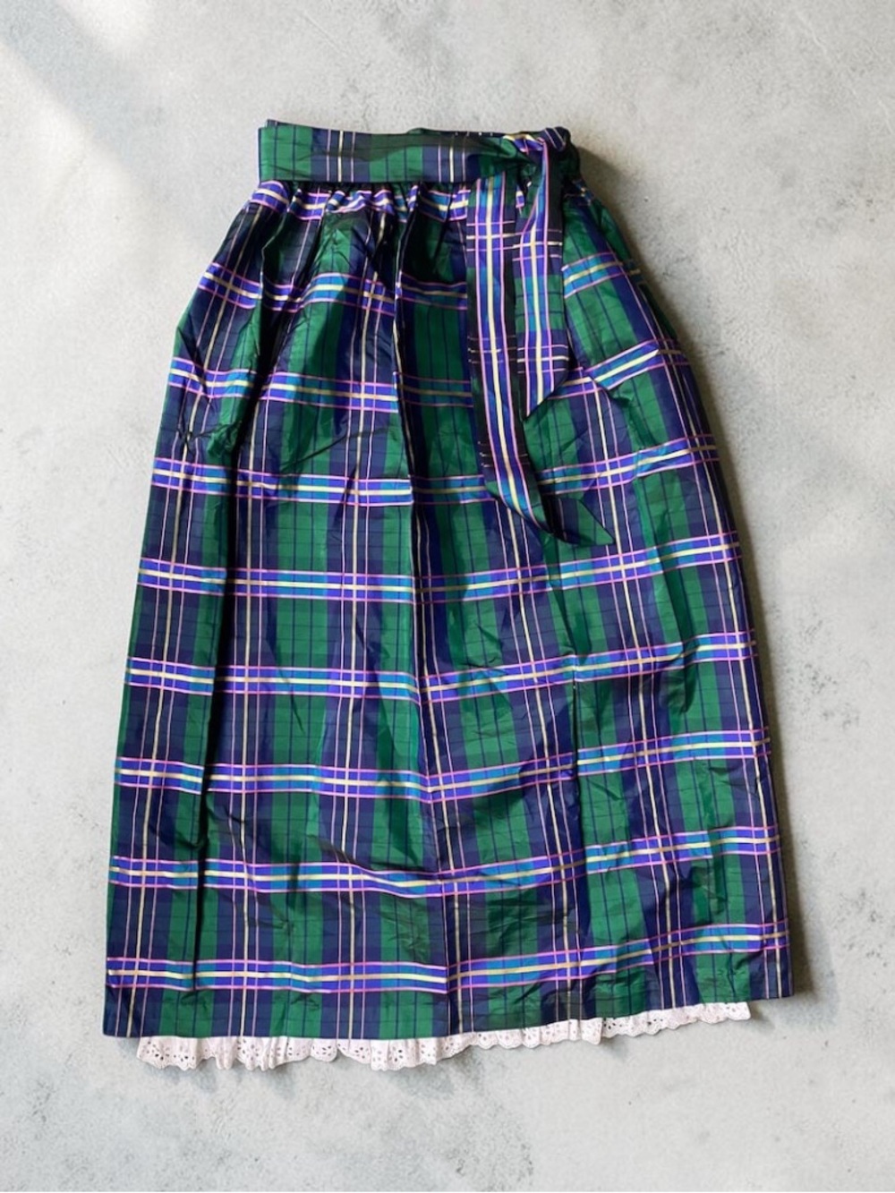 Ellen Tracy Plaid Tartan Silk Taffeta Midi Skirt Waist Tie - Sz M - Picture 1 of 7